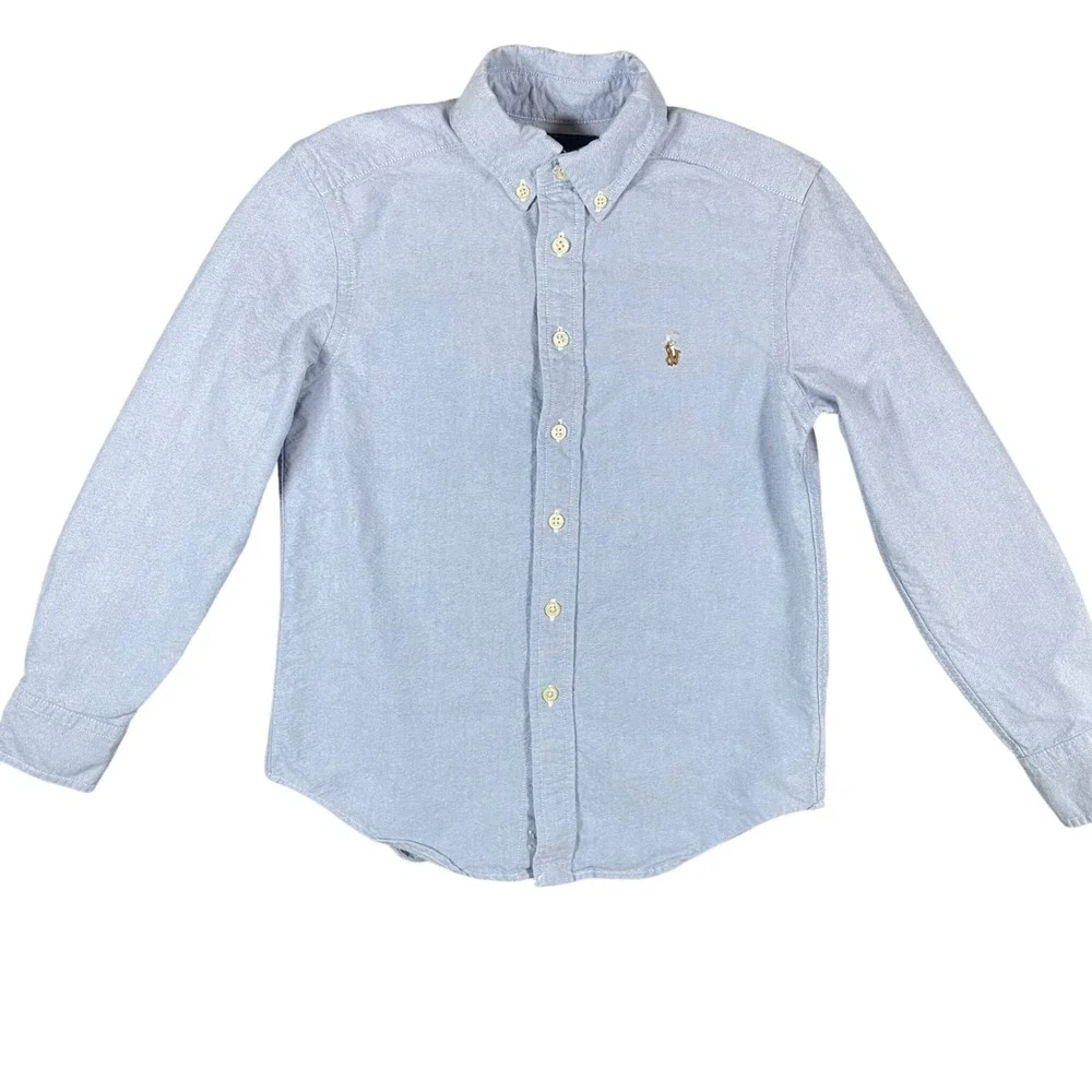 Ralph Lauren Boys Light Blue Oxford Button Down Shirt Size S 8 Long Sleeve Pony